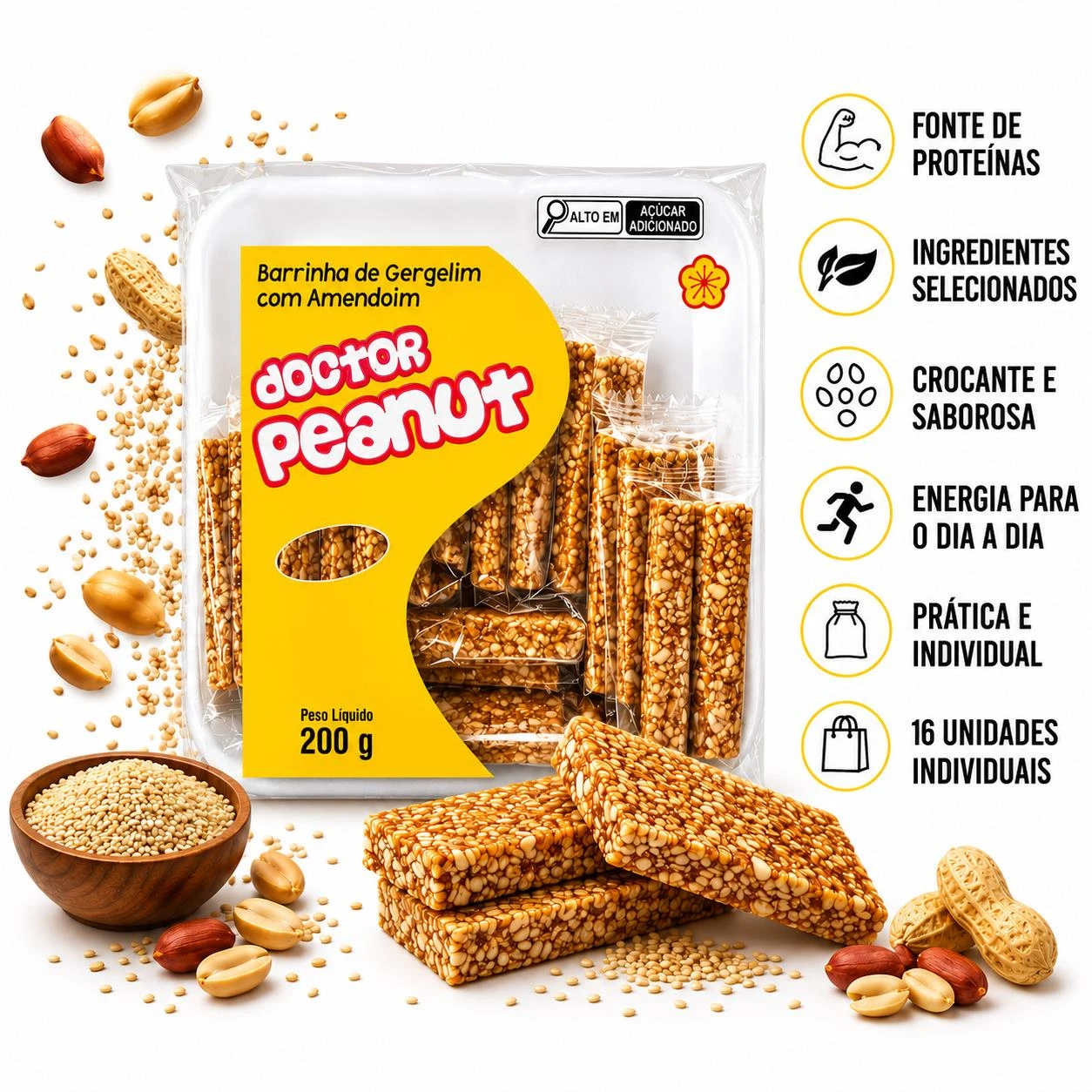 BARRINHA DOUTOR PEANUT GERGELIM COM AMENDOIM 200G