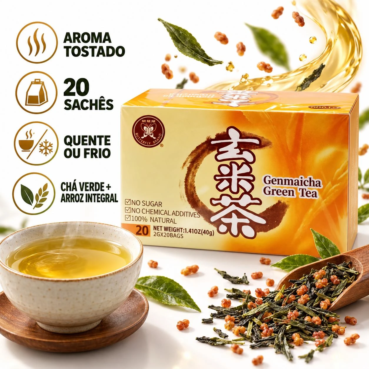 CHA VERDE ARROZ INTEGR GUENMAICHA FUJIAN 40G 20 SACHES CHINA
