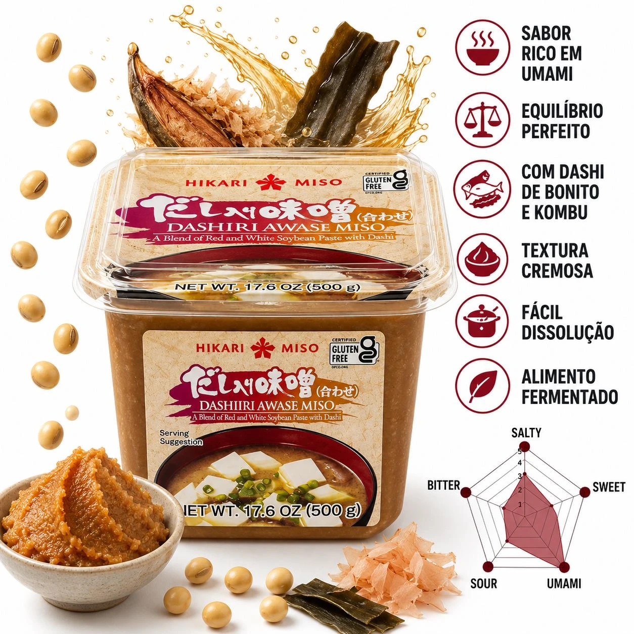 MISSO HIKARI DASHIIRI AWASE COM DASHI TEMPERADO 500G JAPAO