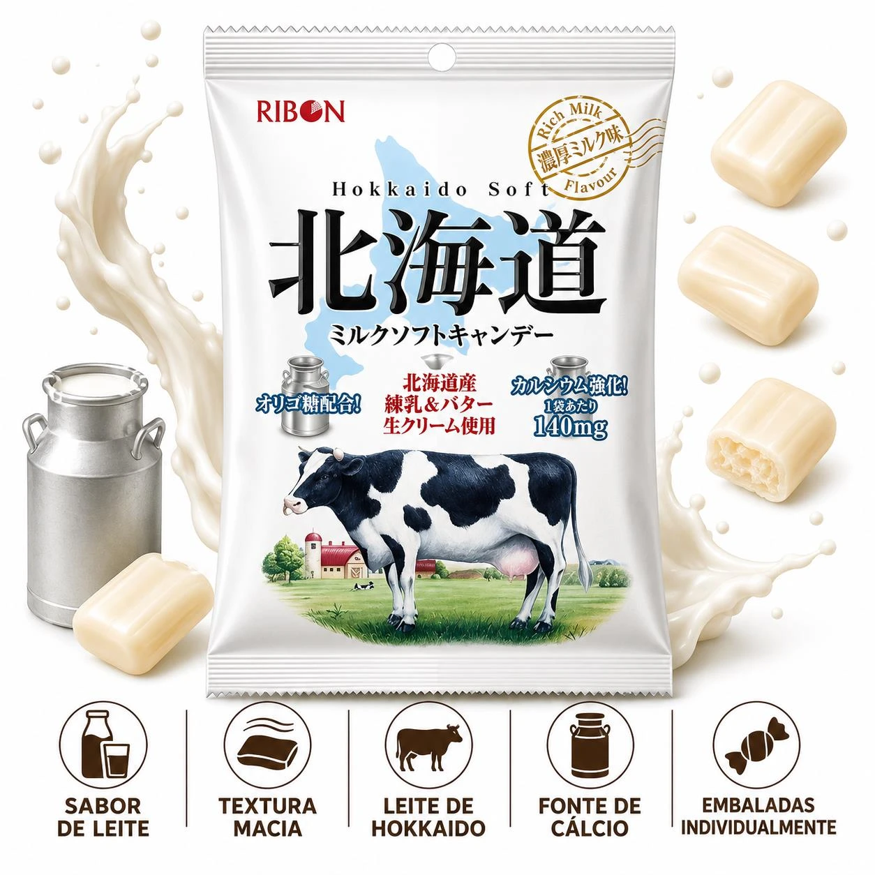 BALA RIBON HOKKAIDO SOFT LEITE 49G JAPAO