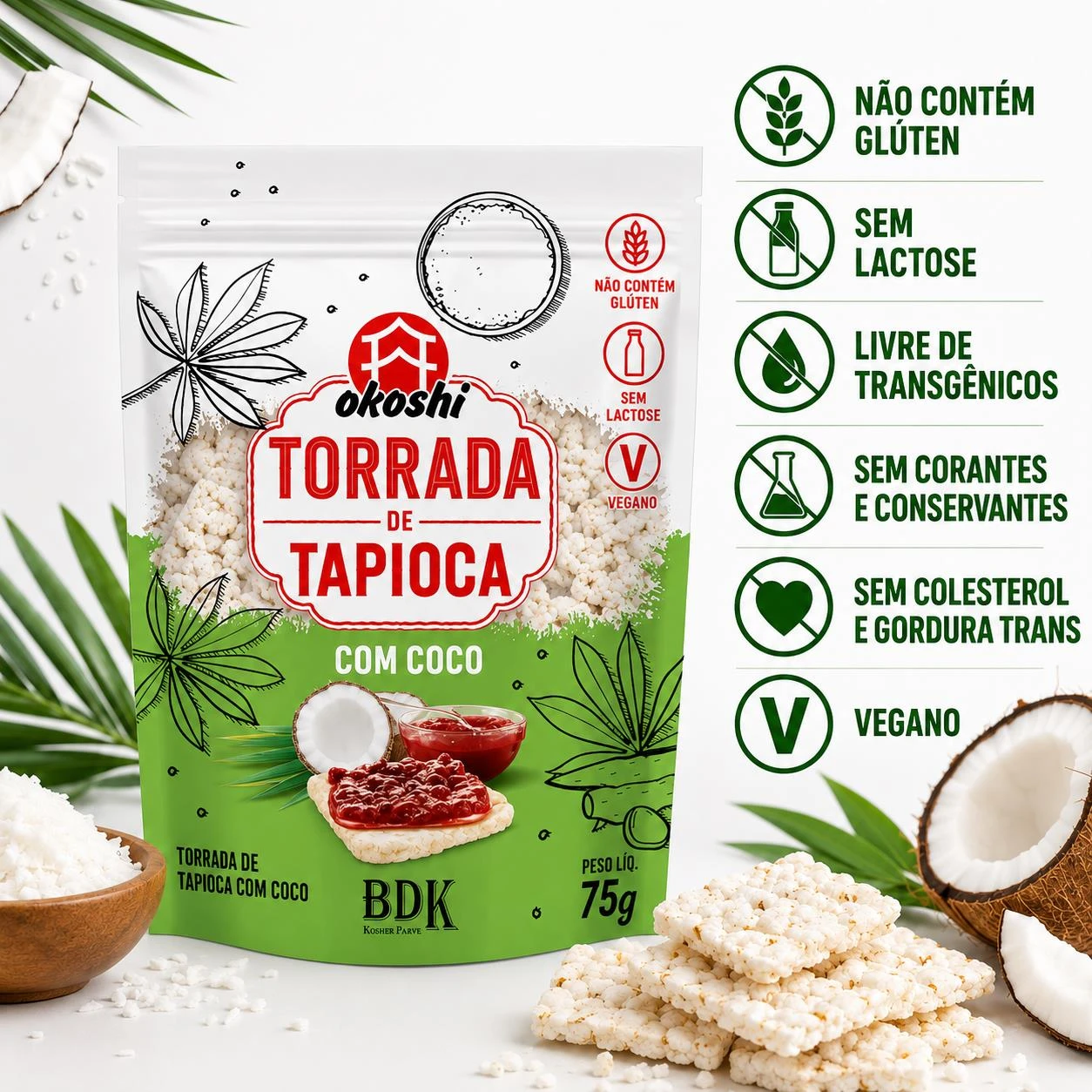 TORRADA OKOSHI TAPIOCA COM COCO 75G