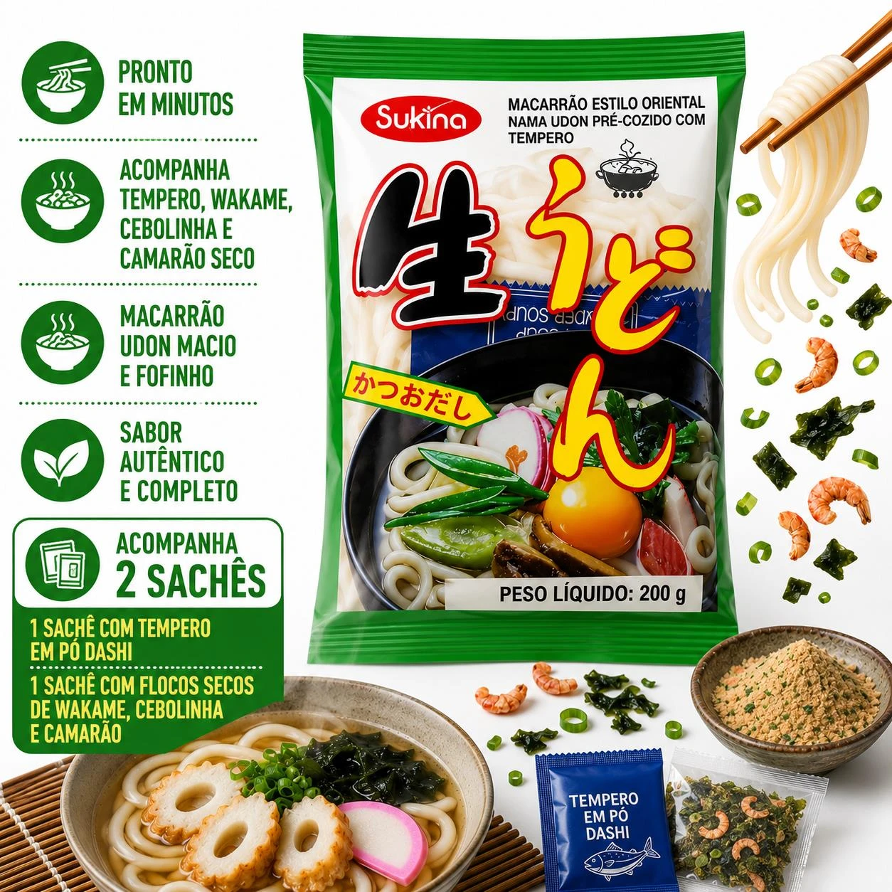 MACARRAO PRE-COZIDO NAMA UDON SUKINA COM TEMPERO 200G COREIA