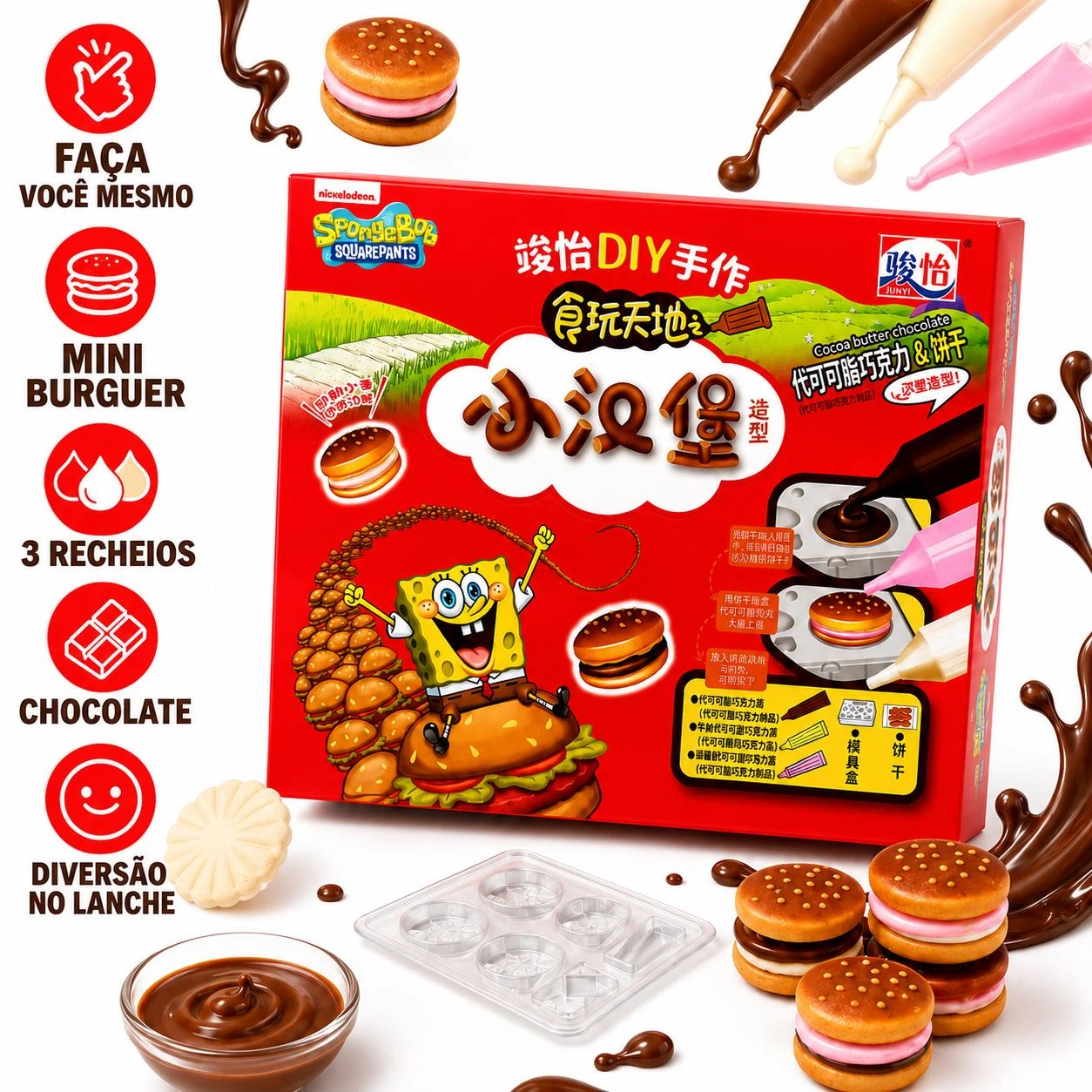 BISCOITO FACA VC MESMO BOB ESPONJA MINI BURGUER CHOCOLAT 60G