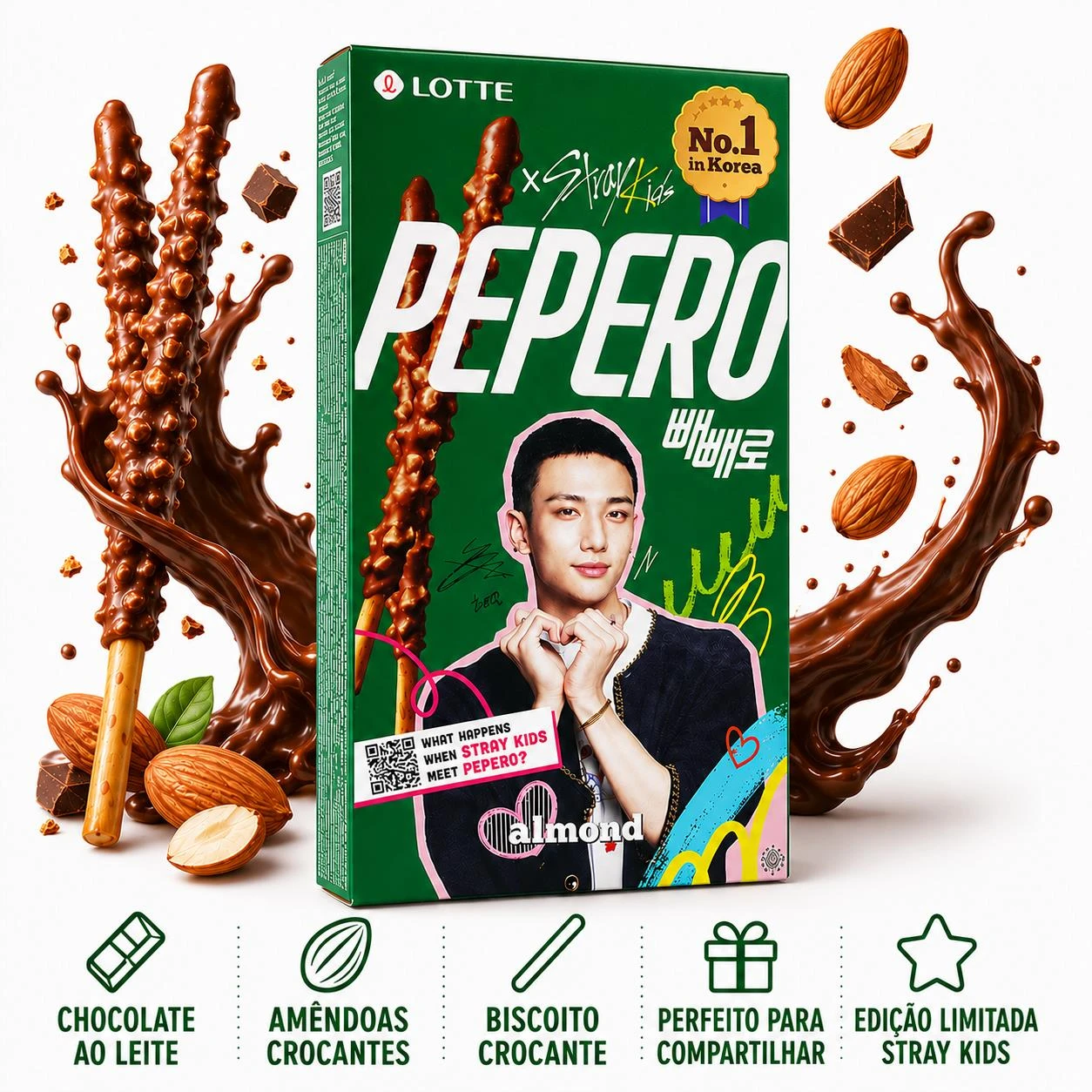PEPERO LOTTE ALMOND PALITOS DE BISCOITO 32G COREIA