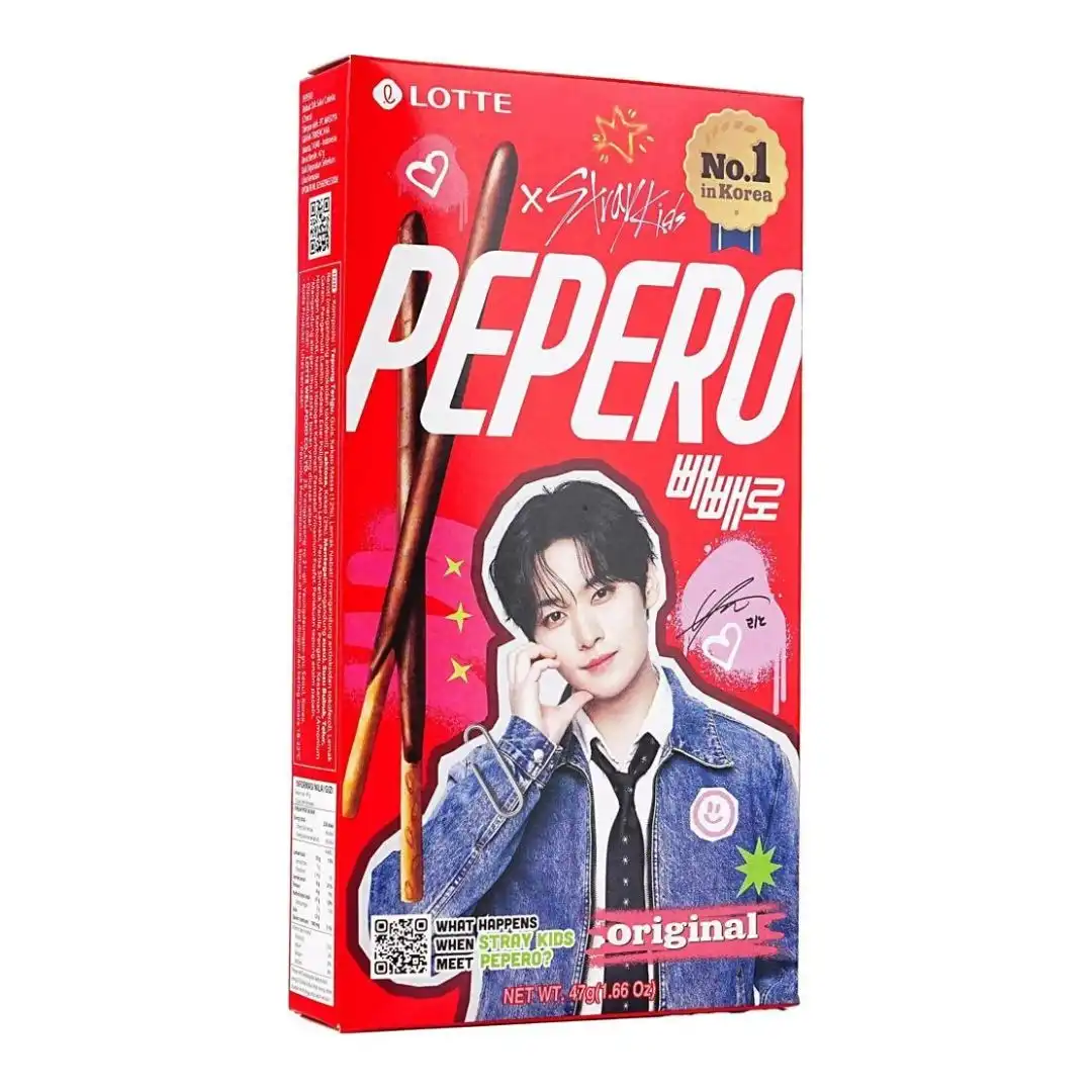 PEPERO LOTTE ORIGINAL CHOCO PALITOS DE BISCOITO 47G EDICAO LIMITADA STRAY KIDS COREIA