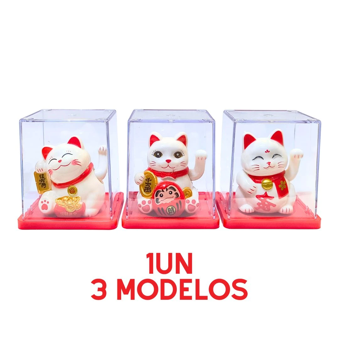 GATO SORTE SOLAR MANEKI NEKO PLASTICO BRANCO 5CM CHINA