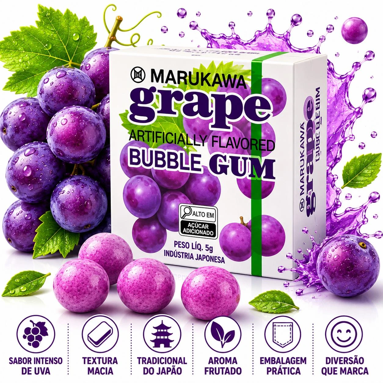 GOMA DE MASCAR MARUKAWA MARBLE GUN GRAPE 5G JAPAO