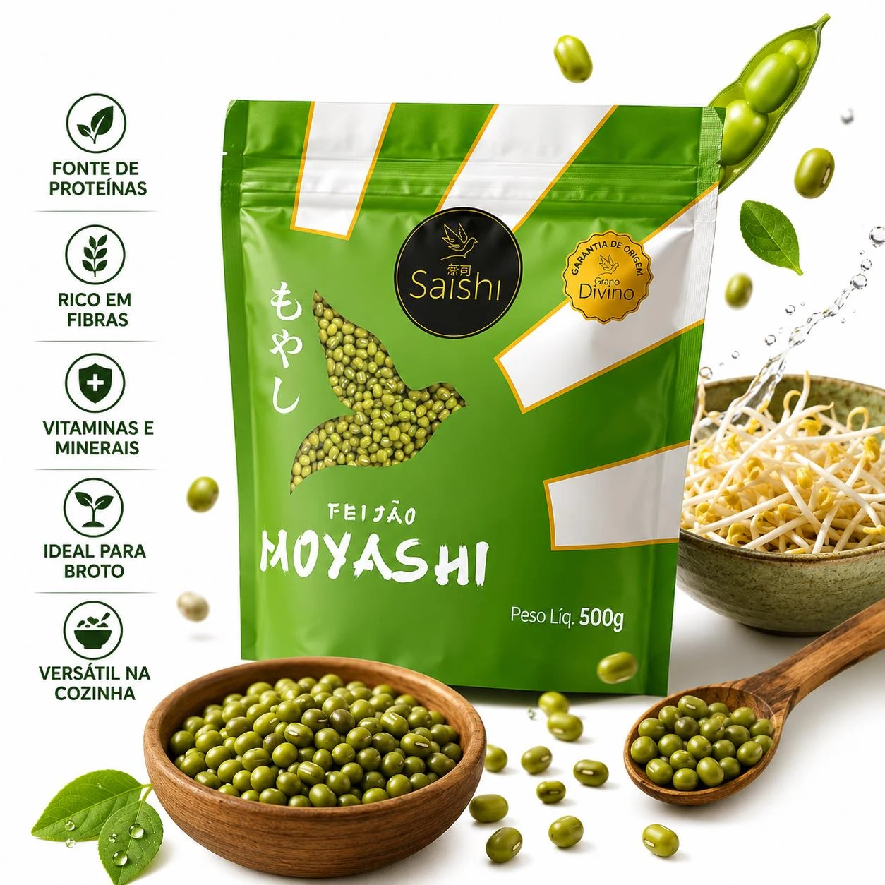 FEIJAO MOYASHI SAISHI EM GRAOS 500G
