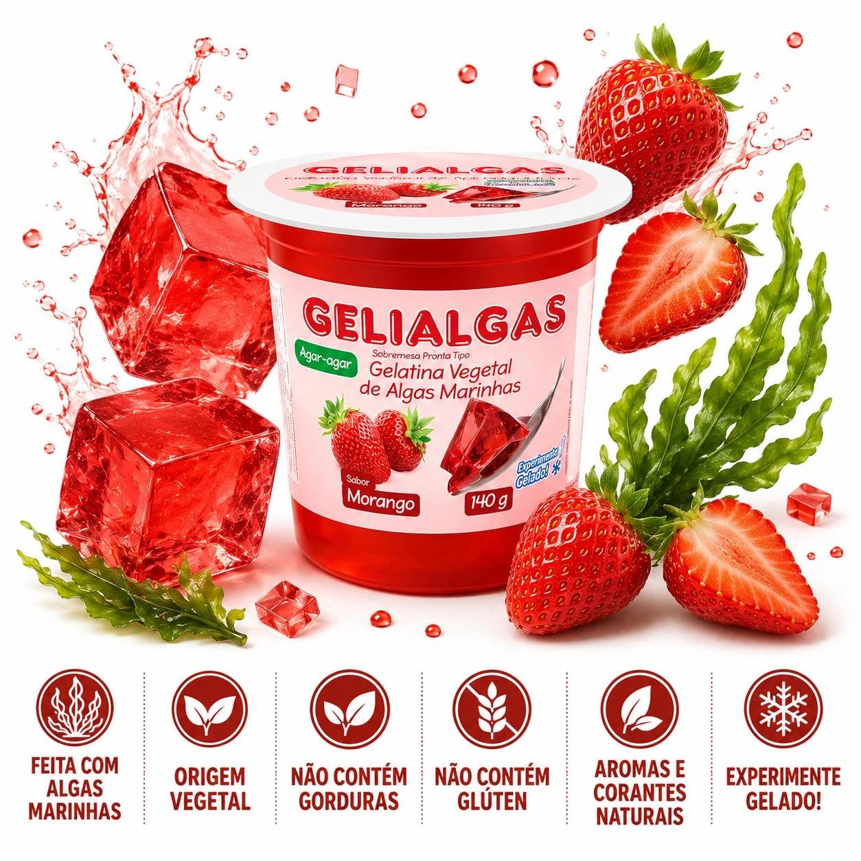 GELATINA VEGETAL GELIALGAS MORANGO 140G