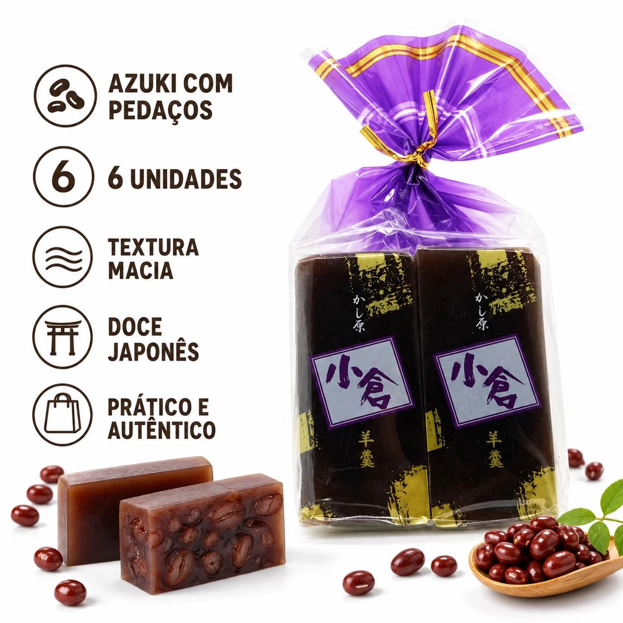 YOKAN AZUKI KASHIHARA OGURA COM PEDACOS 371G 6UN JAPAO