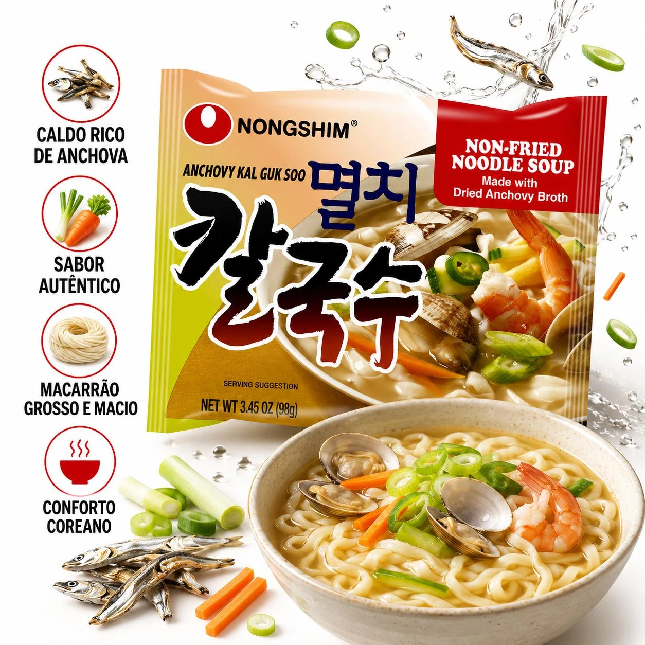 LAMEN INST NONGSHIM ANCHOVY KAL GUK SOO ANCHOVA 98G COREIA