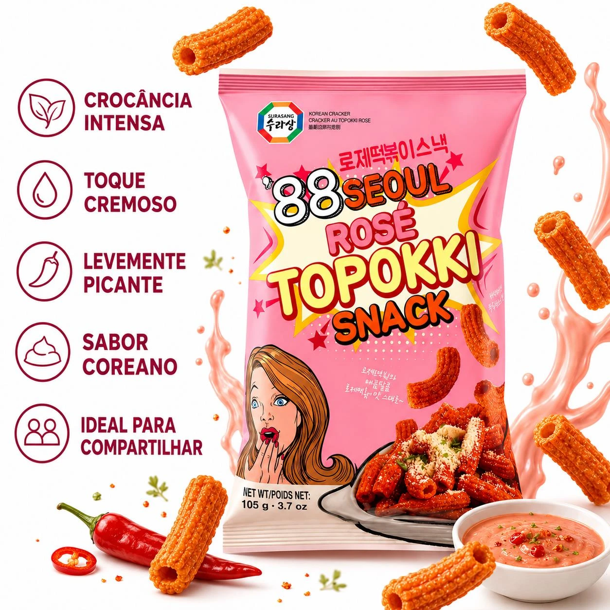 SALGADINHO SURASANG 88 SEOUL TOPOKKI ROSE 105G COREIA