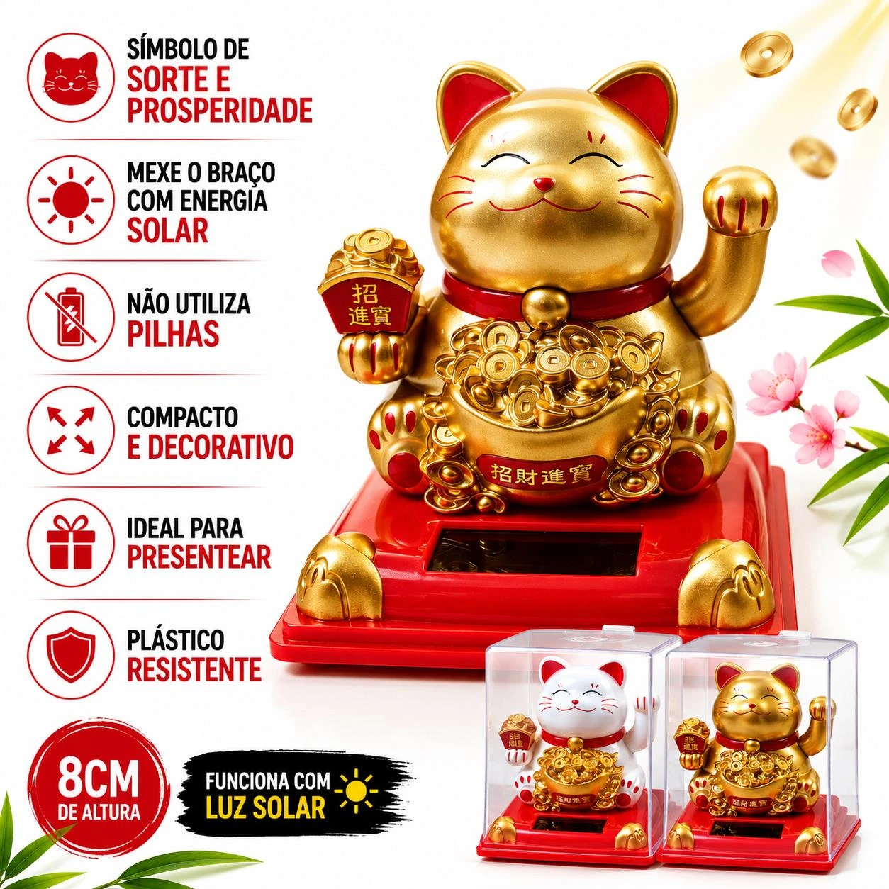 GATO DA SORTE SOLAR PLASTICO 8CM FF-731 CHINA