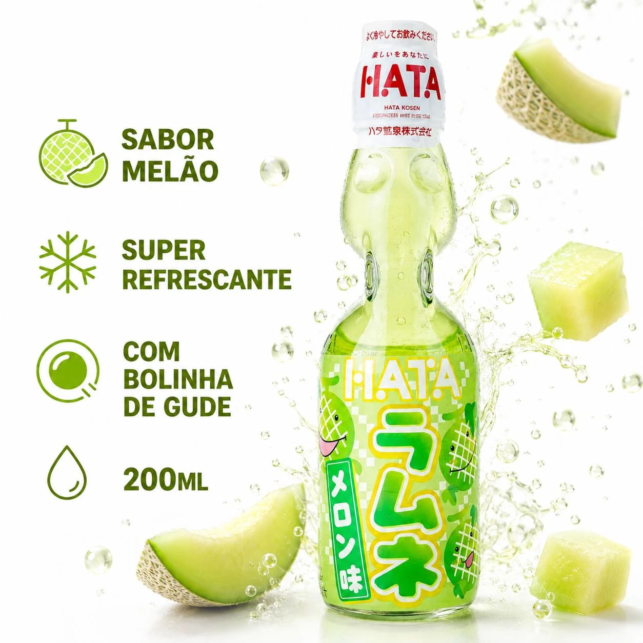 BEBIDA GASEIFICADA RAMUNE HATA MELAO 200ML JAPAO