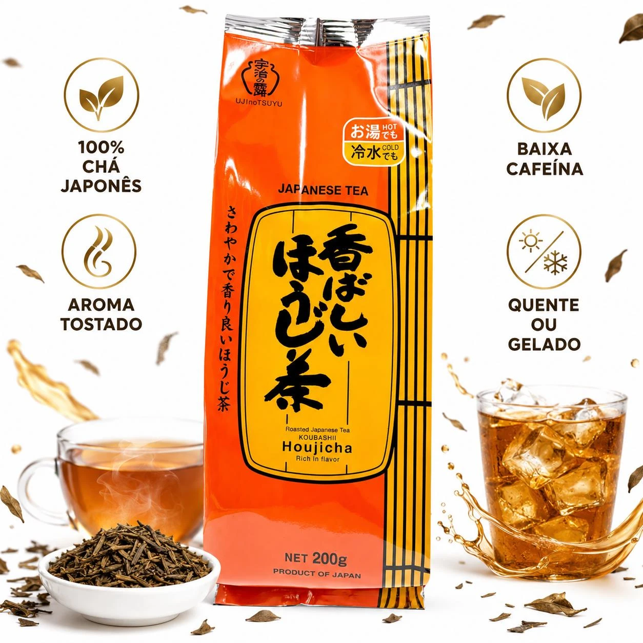 CHA VERDE TOSTADO HOJICHA UJINOTSUYU 200G JAPAO