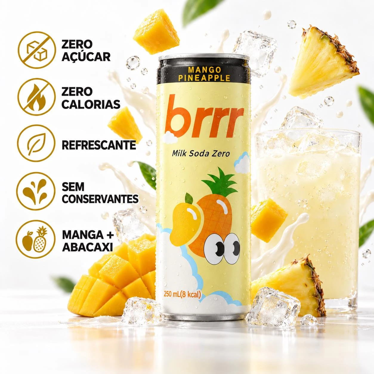 BEBIDA BRRR MILK SODA ZERO MANGA E ABACAXI 250ML COREIA