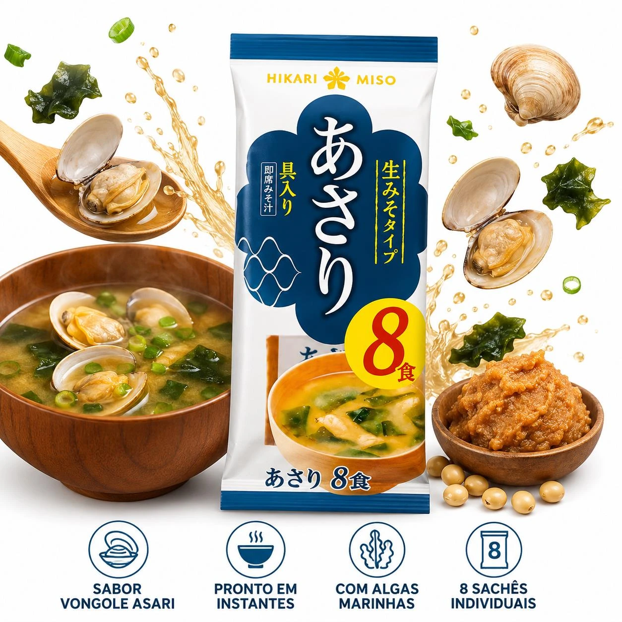 MISSOSHIRU HIKARI VONGOLE ASARI SACHE 128G 8UN JAPAO