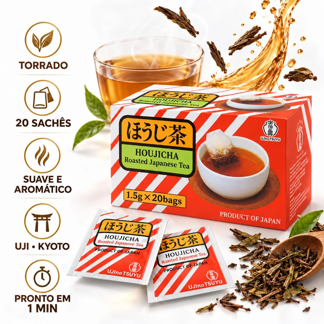 CHA VERDE TORRADO HOUJICHA UJINOTSUYU 20ENV 30G JAPAO