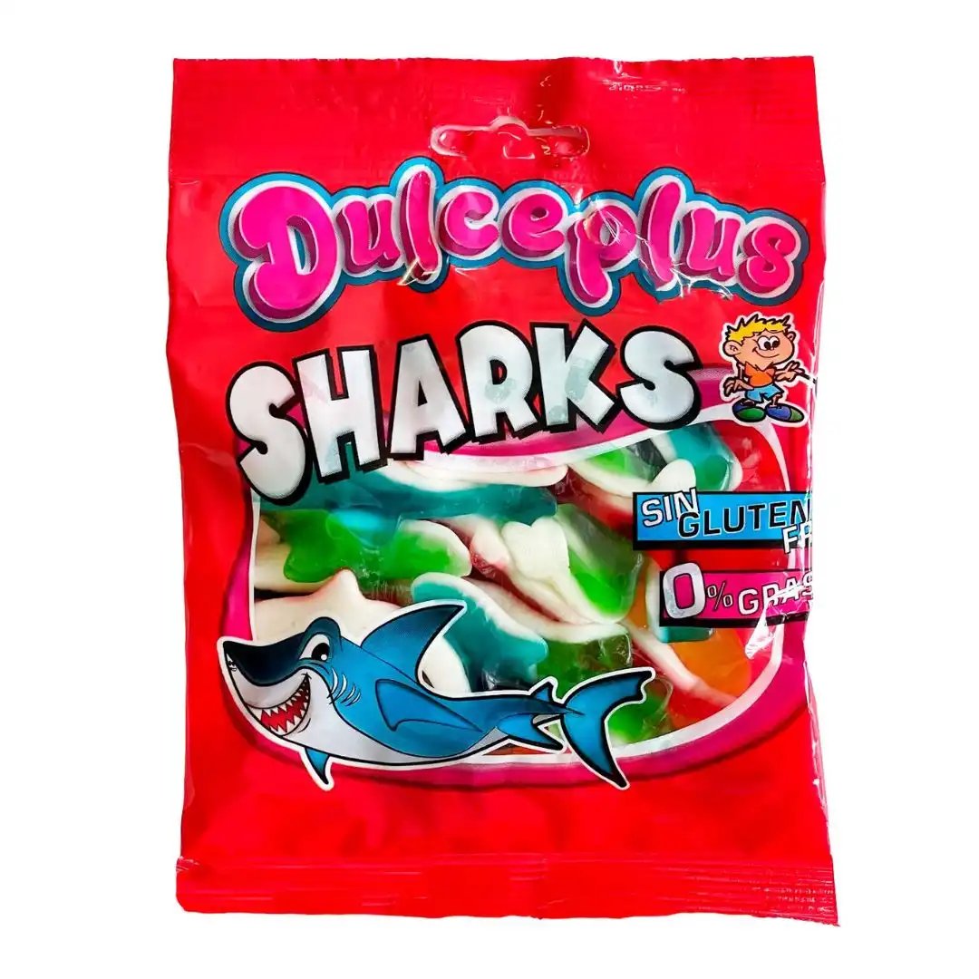 BALA GELATINA DULCEPLUS JELLY SHARKS 100G ESPANHA