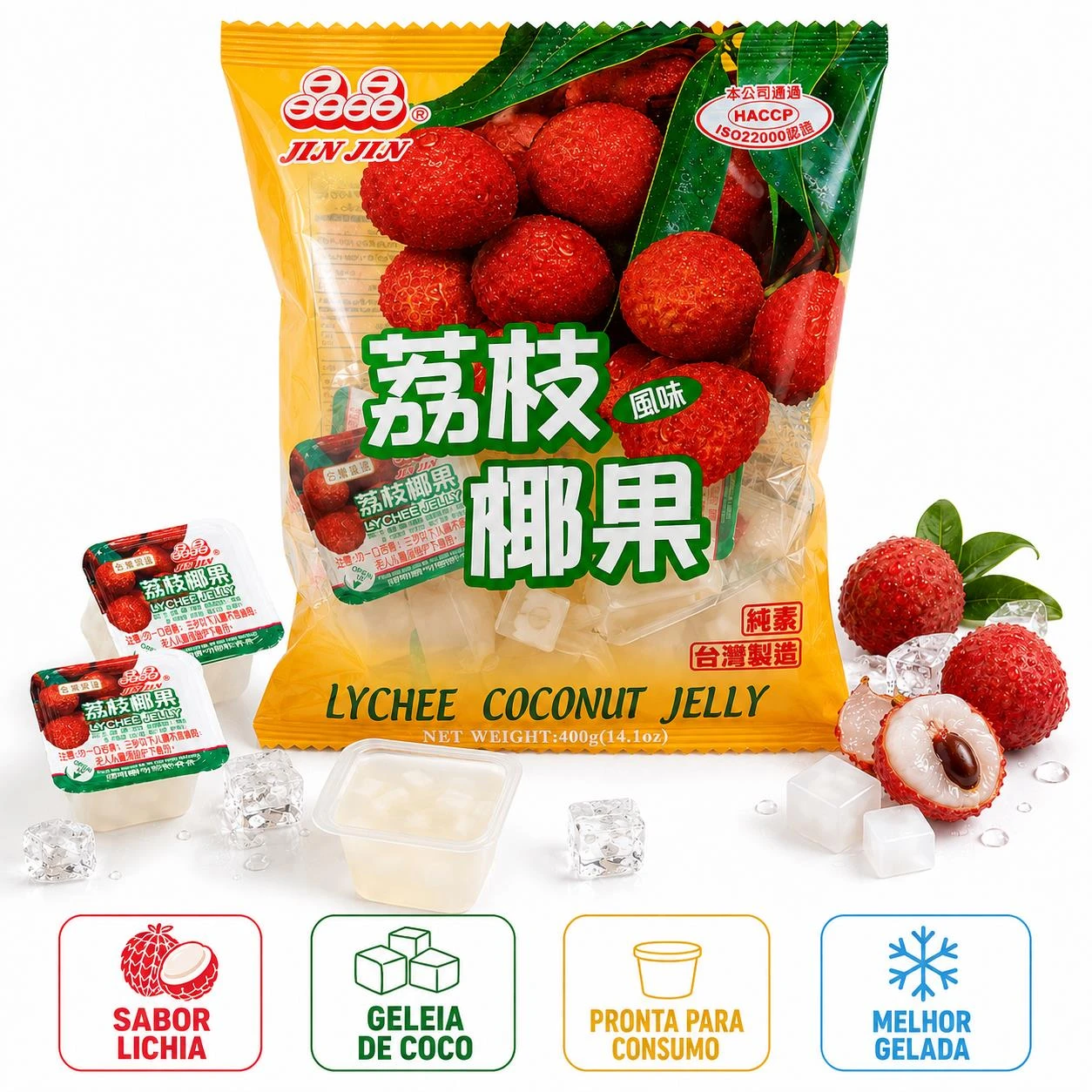 GELATINA JIN JIN LICHIA GELEIA DE COCO 400G COPINHO TAIWAN