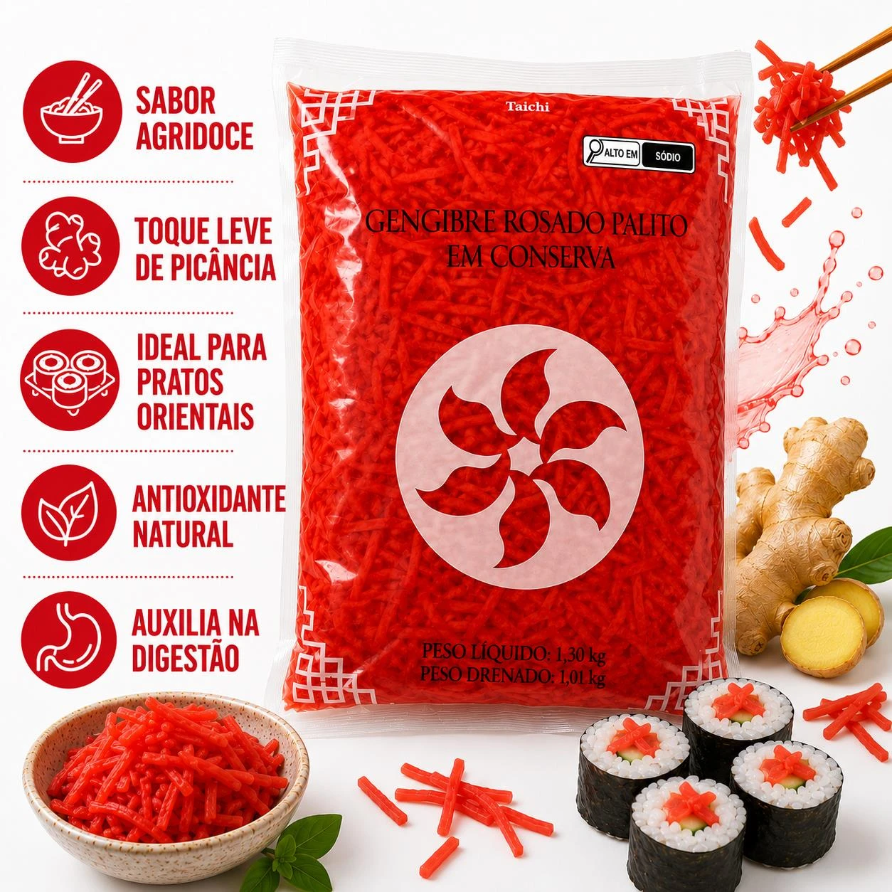 BENI SHOGA TAICHI GENGIBRE CONSERVA PALITO VERMELHO 1KG CHIN