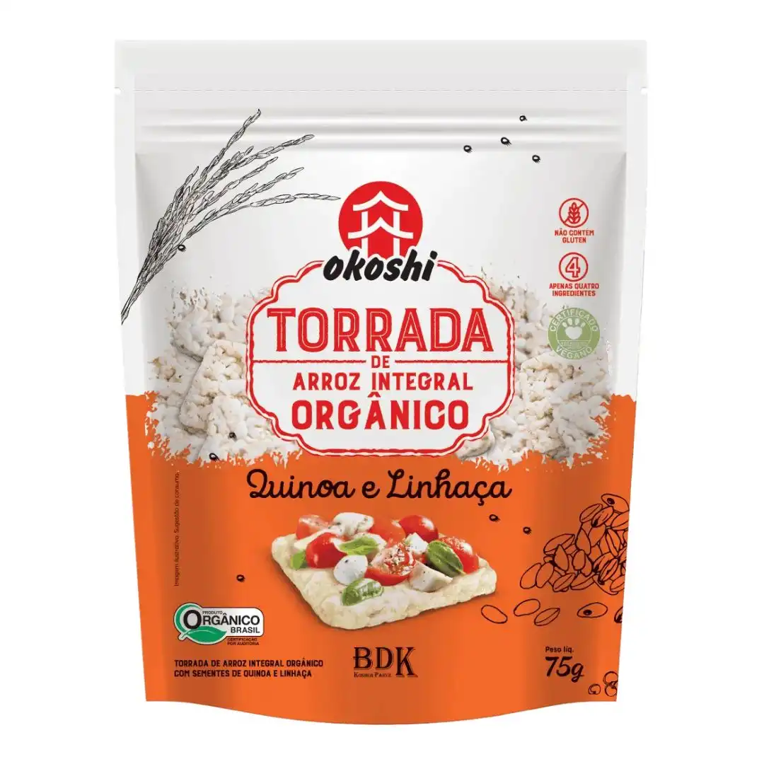 TORRADA DE ARROZ INTEGRAL ORGANI OKOSHI QUINOA E LINHACA 75G