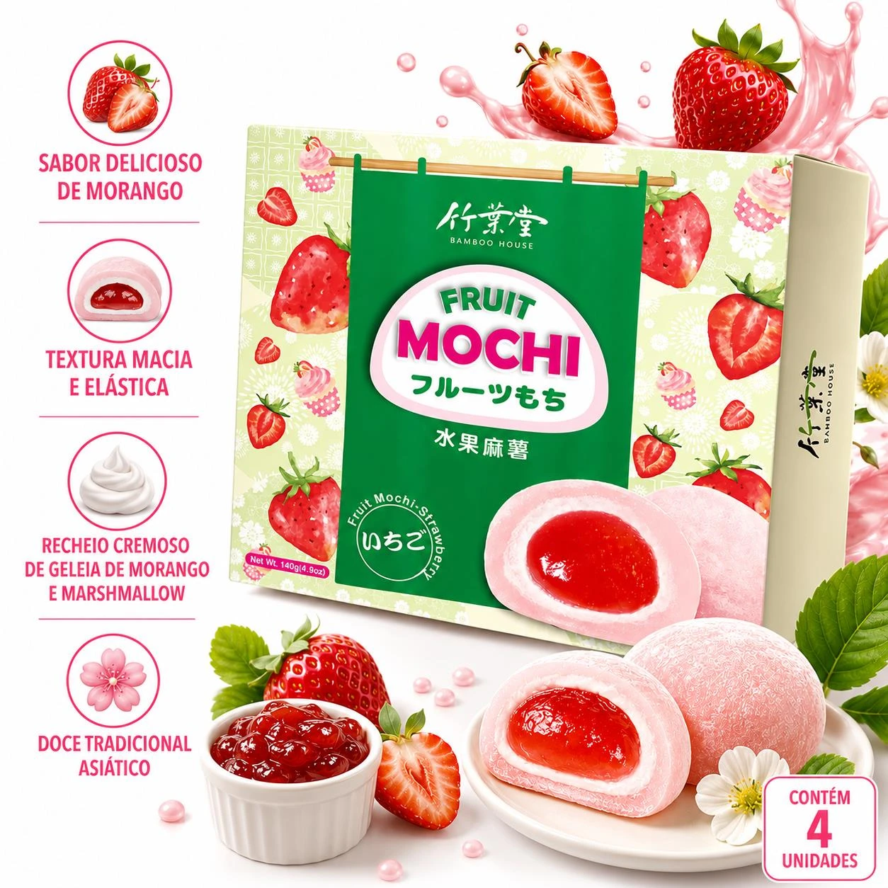 MOTI BAMBOO HOUSE FRUIT MOCHI MORANGO 140G 4UN TAIWAN