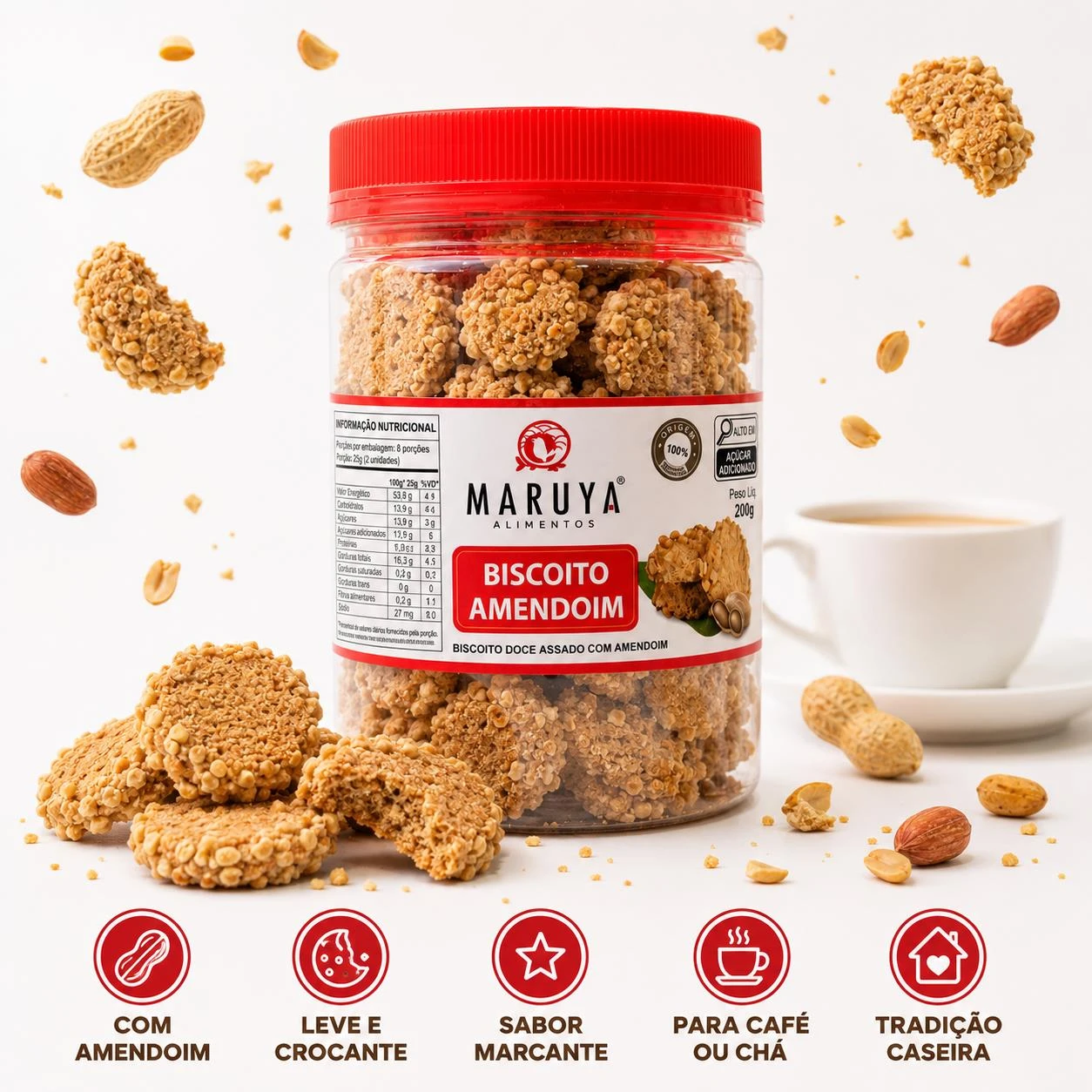 BISCOITO DOCE MARUYA AMENDOIM POTE 200G