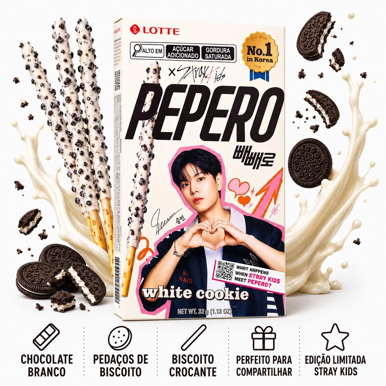 PEPERO LOTTE WHITE COOKIE PALITOS DE BISCOITO 32G COREIA