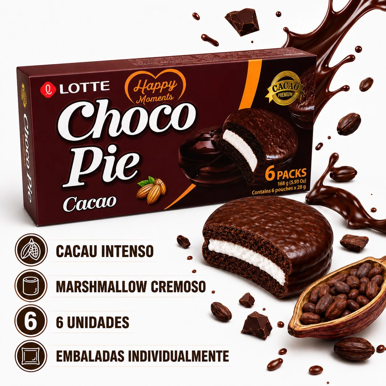 ALFAJOR CHOCO PIE LOTTE CACAO 168G 6UN COREIA