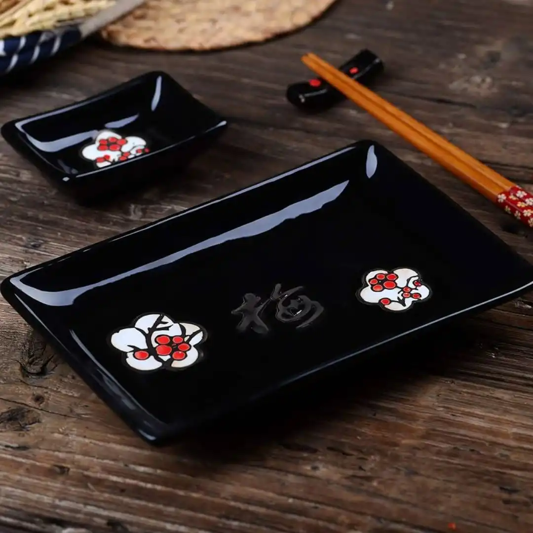 KIT MESA PARA SUSHI PORCELANA 8PCS SAKURA PRETO JP0241 CHINA
