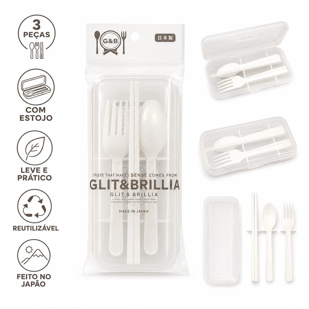 HASHI E TALHERES KIT COM CAIXA PLASTICA YAMADA 3 PECAS JAPAO