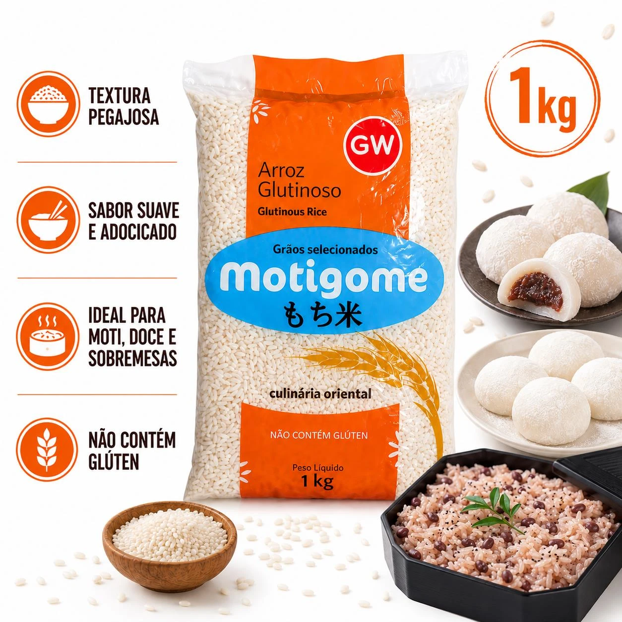 ARROZ GLUTINOSO MOTIGOME GW 1KG TAILANDIA