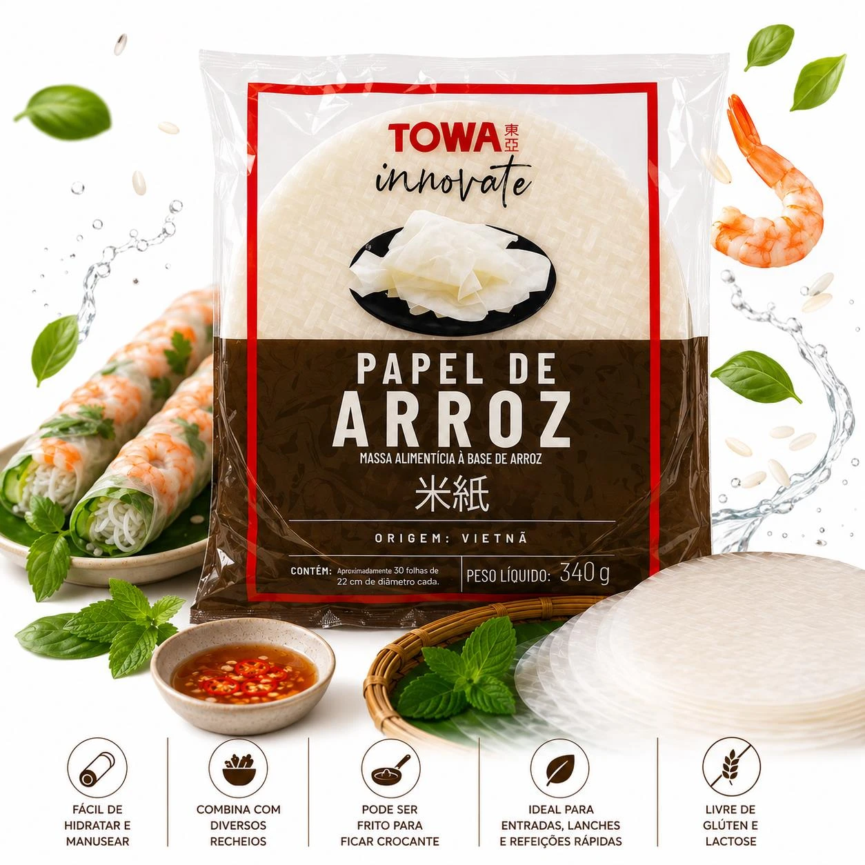 PAPEL DE ARROZ TOWA 22CM 340G VIETNA