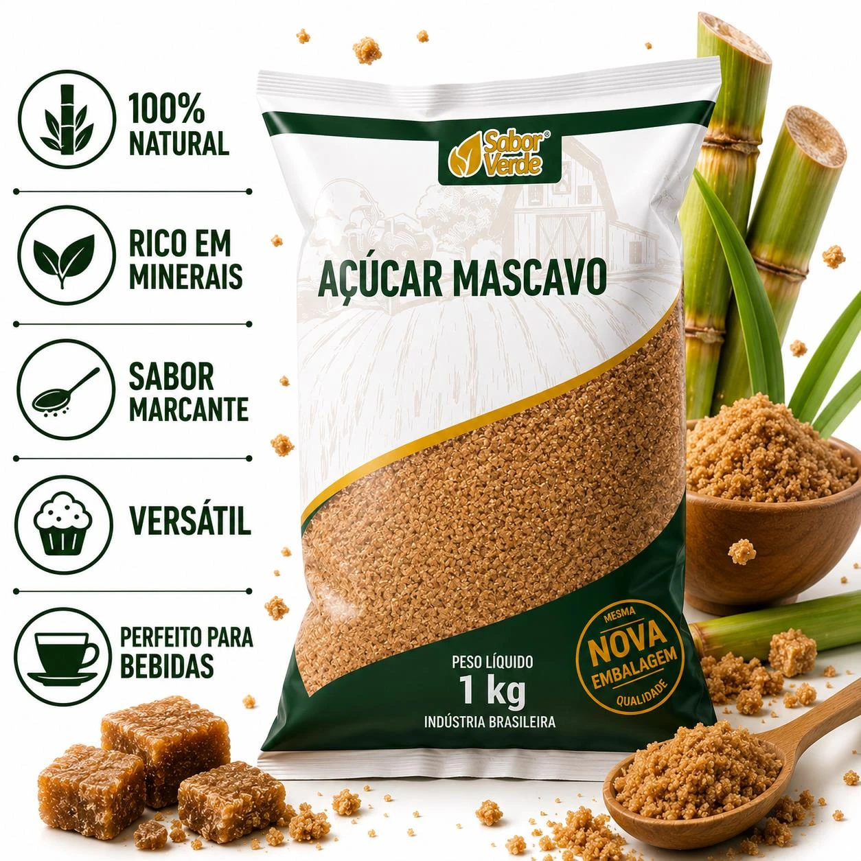ACUCAR MASCAVO SABOR VERDE 1KG