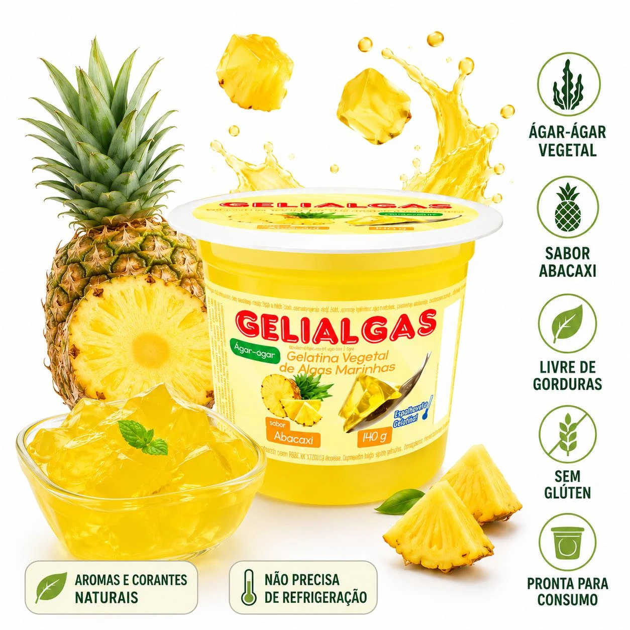 GELATINA VEGETAL GELIALGAS ABACAXI 140G