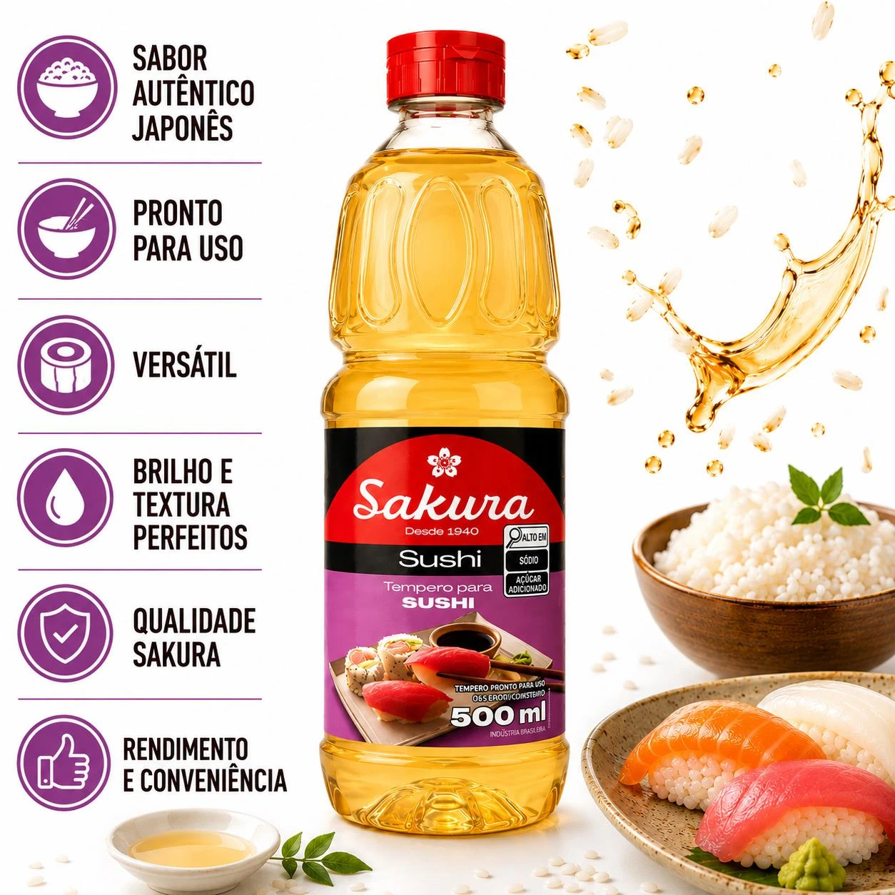 TEMPERO PARA SUSHI SAKURA 500ML VENC. 31/05/2026