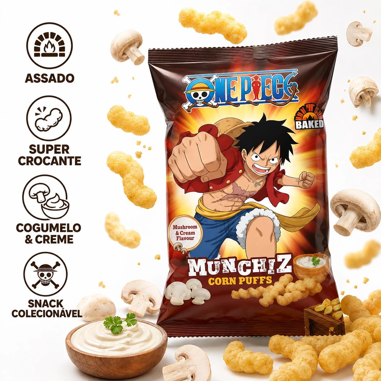 SALGADINHO ONE PIECE MUNCHIZ ASSADO COGUMELO E CREME 40G TUR