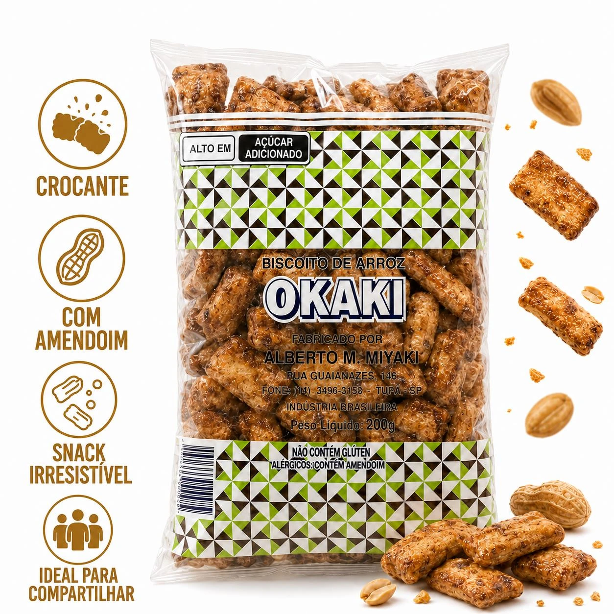 BISCOITO DE ARROZ OKAKI MIYAKI COM AMENDOIM 200G