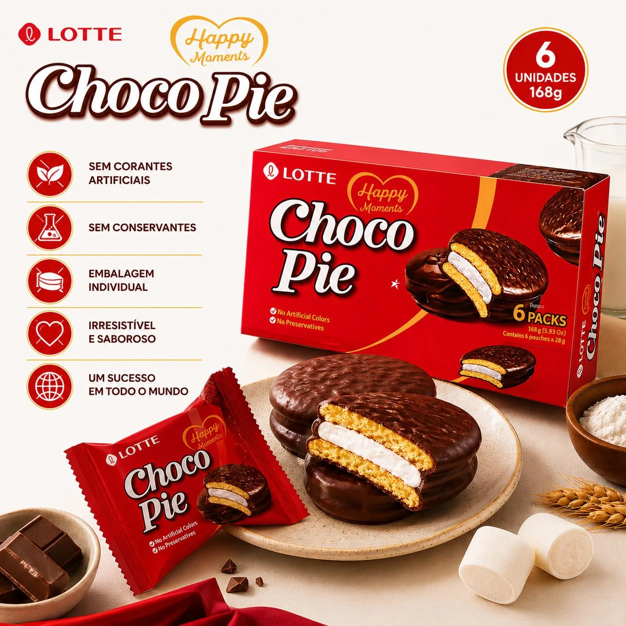 ALFAJOR CHOCO PIE LOTTE 168G 6UN COREIA