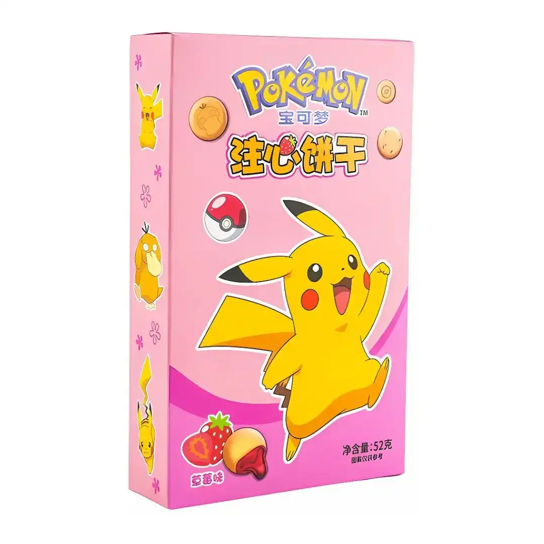 BISCOITO AO LEITE POKEMON PIKACHU RECHEIO MORANGO 52G CHINA