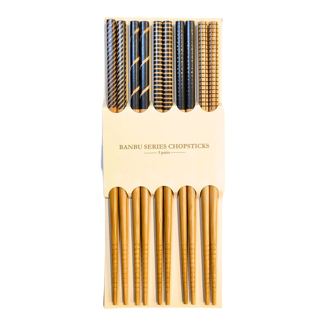 HASHI CONJUNTO BAMBU DECORADO 5 PARES (VARIOS MODELOS) CHINA