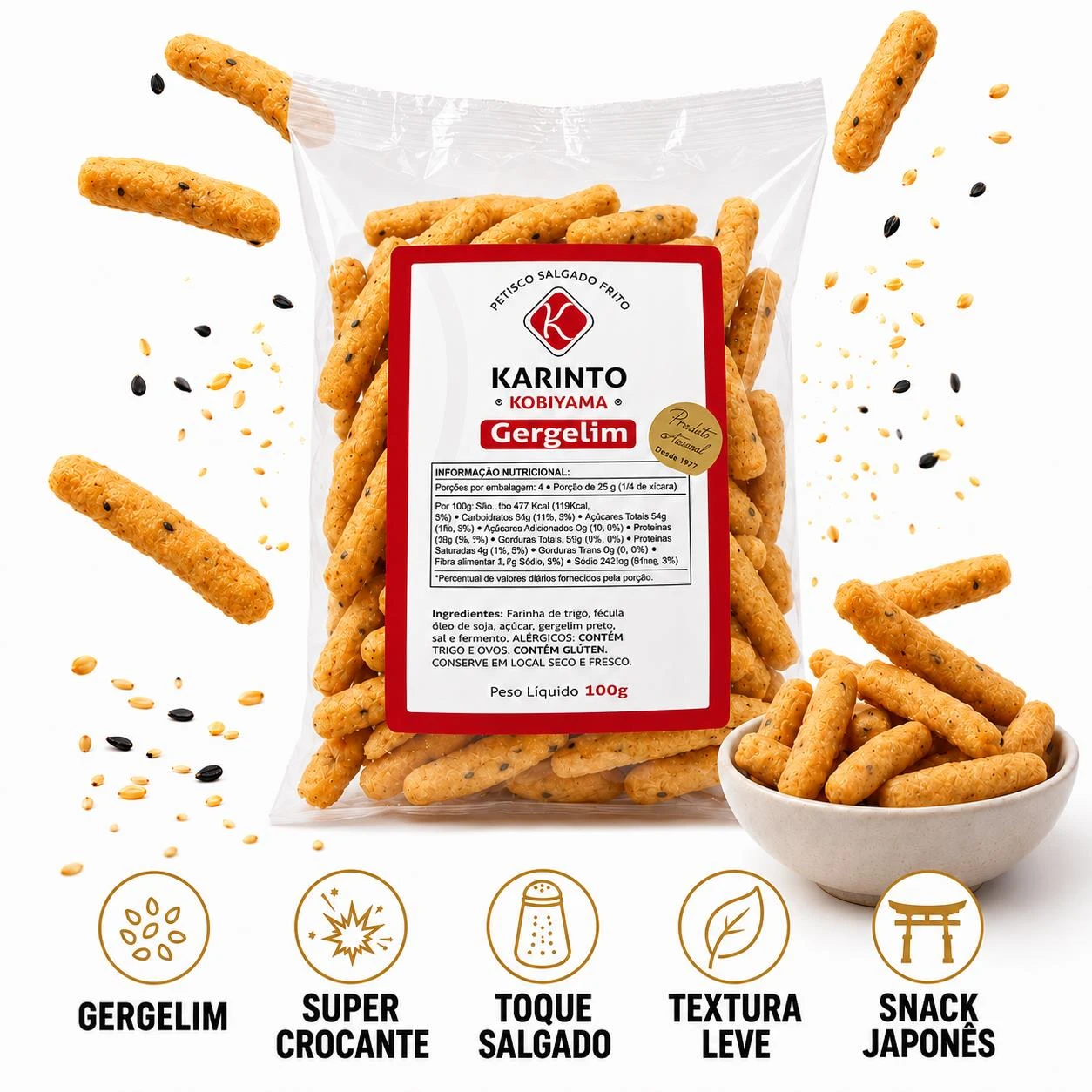 SALGADINHO KARINTO KOBIYAMA GERGELIM 100G SALGADO