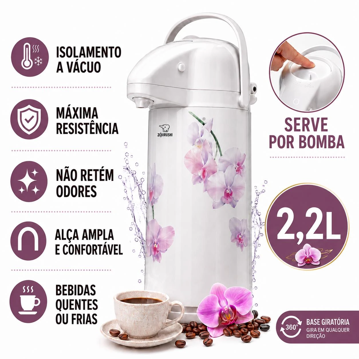 GARRAFA TERMICA ZOJIRUSHI 2,2L AAPE-22-OK ORCHID JAPAO