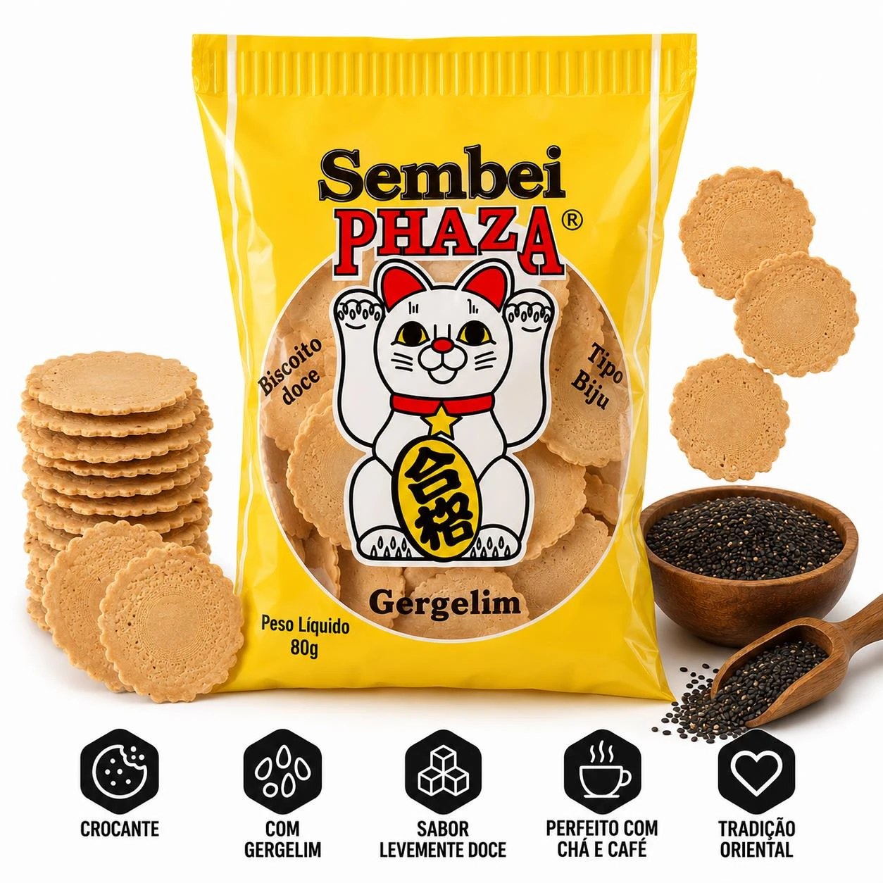 BISCOITO SEMBEI PHAZA GERGELIM 80G