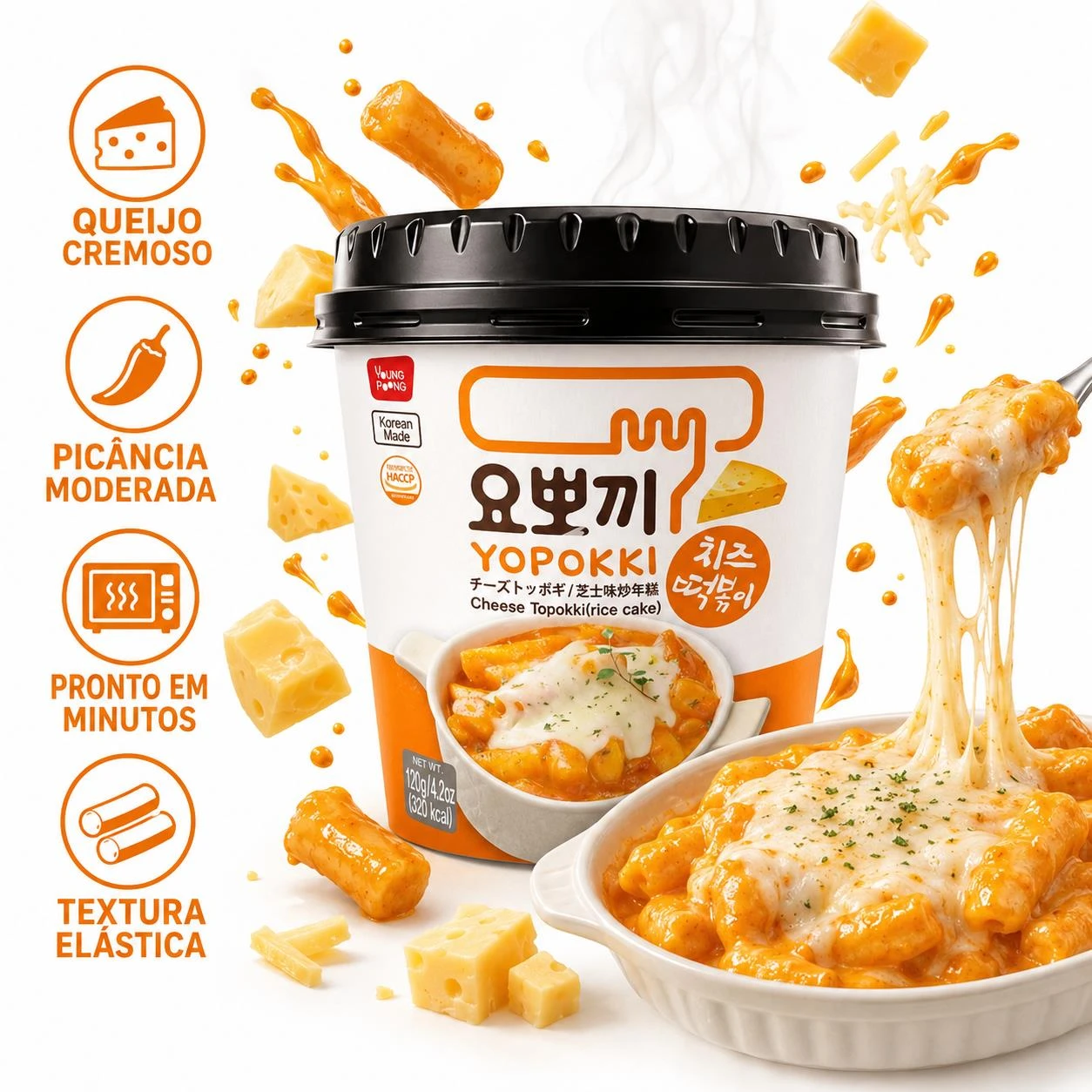 TOPOKKI YOPOKKI CHEESE MASSA DE ARROZ PICANTE COPO 120G COR
