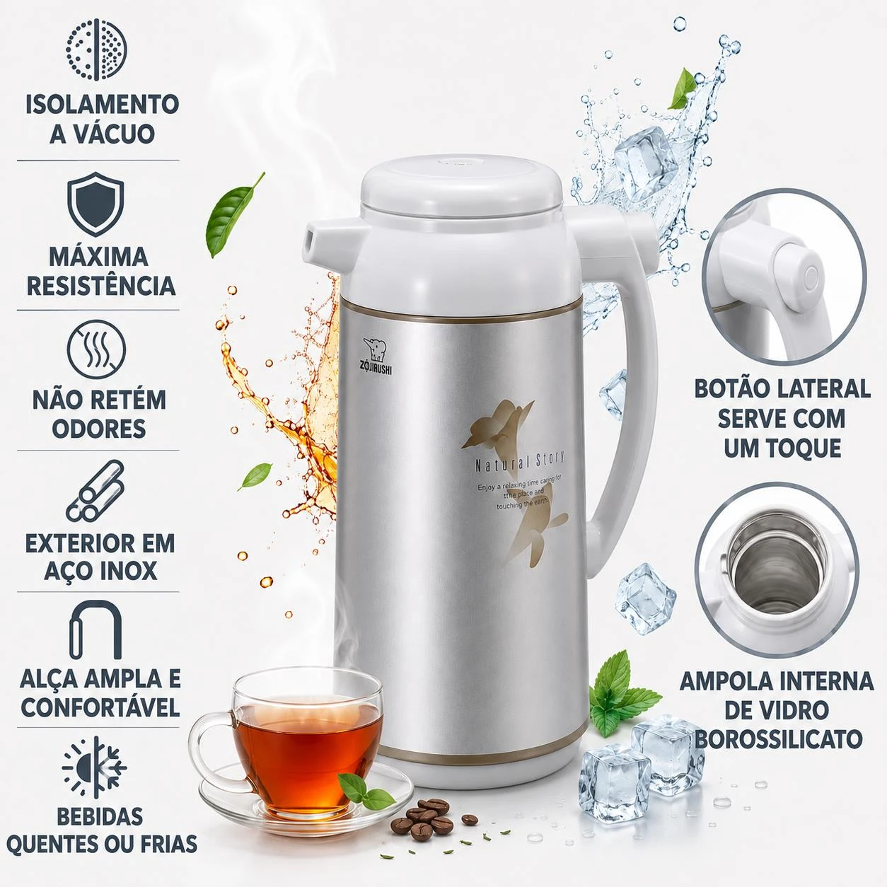 GARRAFA TERMICA ZOJIRUSHI 1L AFFB-10-SF MISTY SILVER JAPAO