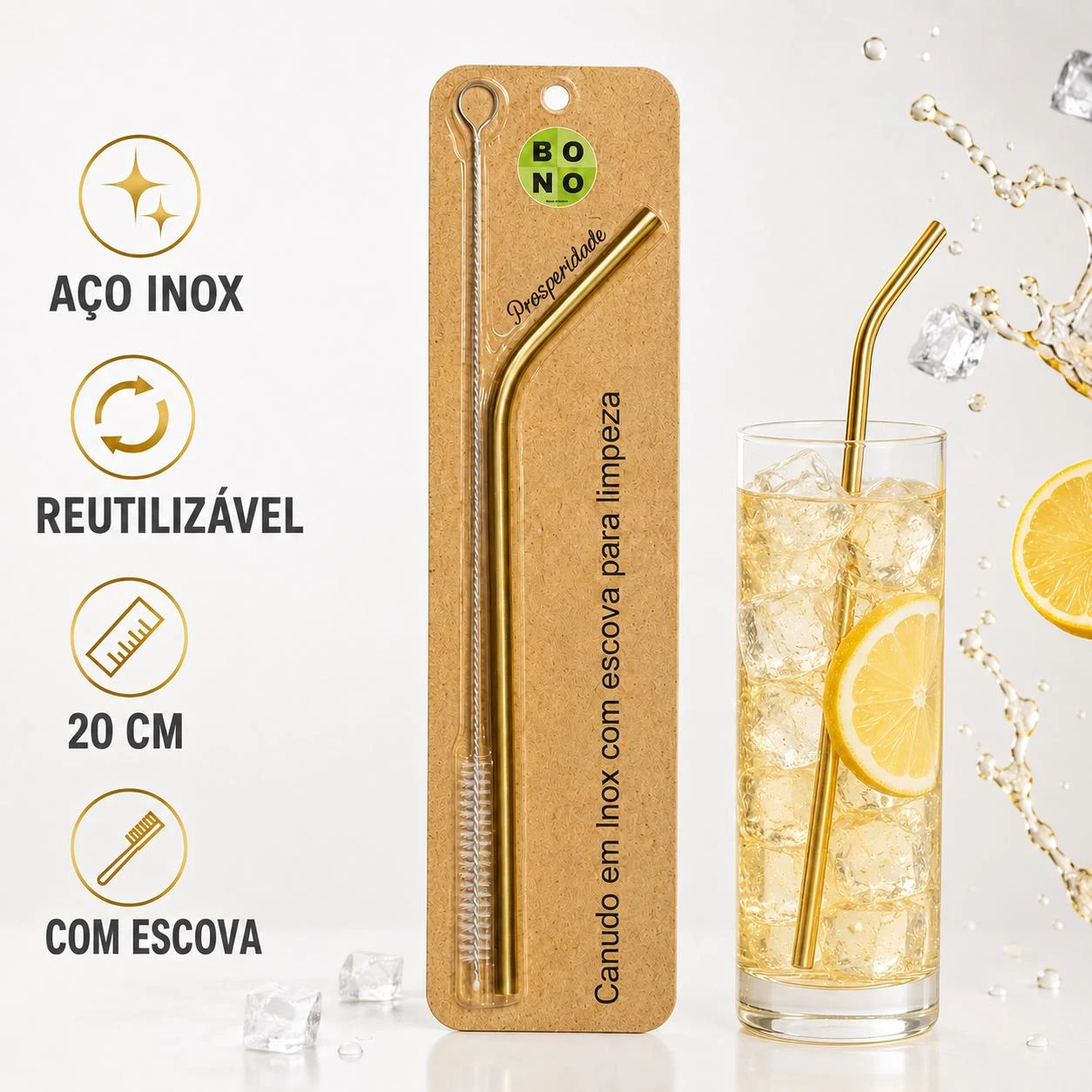 CANUDO EM INOX COM ESCOVA BONO DOURADO REF. E191120 CHINA