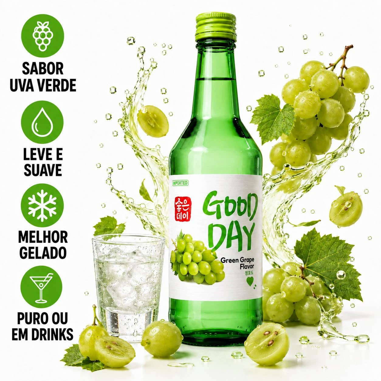 DESTILADO SOJU GOOD DAY UVA VERDE 360ML COREIA