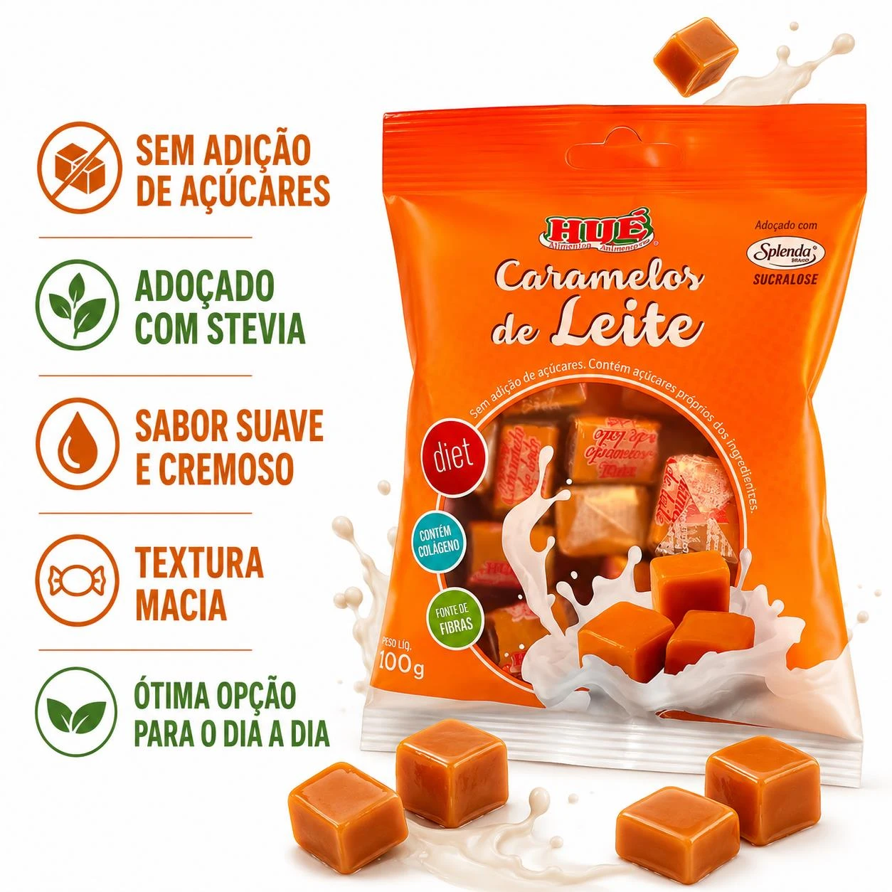 BALA CARAMELO DE LEITE HUE DIET 100G COM STEVIA